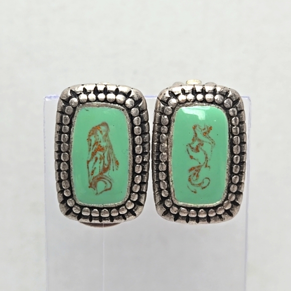 Chico's Silver Tone Turquoise Aqua Color with Copper Design Clip-On Earrings - Picture 1 of 9